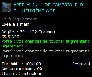 Epée Filikul de cambrioleur du Deuxième Age