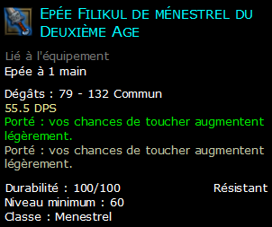 Epée Filikul de ménestrel du Deuxième Age