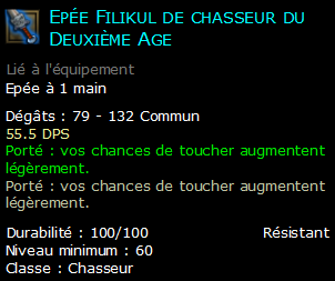 Epée Filikul de chasseur du Deuxième Age