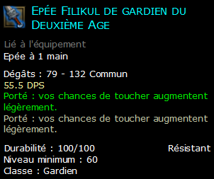 Epée Filikul de gardien du Deuxième Age