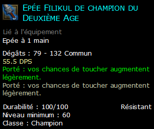 Epée Filikul de champion du Deuxième Age