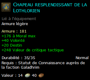 Chapeau resplendissant de la Lothlorien