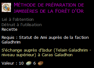 Méthode de préparation de jambières de la Forêt d'Or