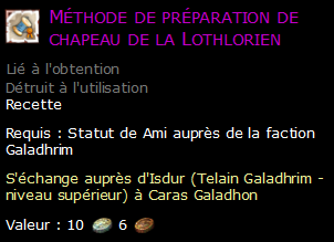 Méthode de préparation de chapeau de la Lothlorien