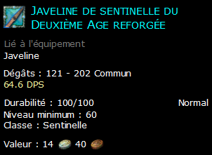 Javeline de sentinelle du Deuxième Age reforgée