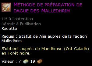 Méthode de préparation de dague des Malledhrim