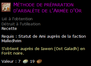 Méthode de préparation d'arbalète de l'Armée d'Or