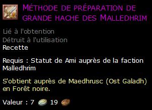 Méthode de préparation de grande hache des Malledhrim