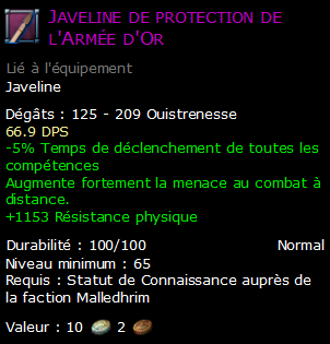 Javeline de protection de l'Armée d'Or