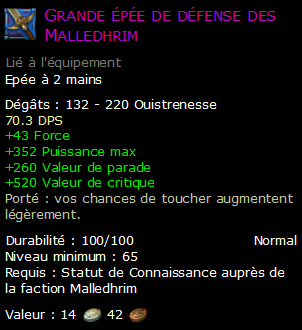 Grande épée de défense des Malledhrim