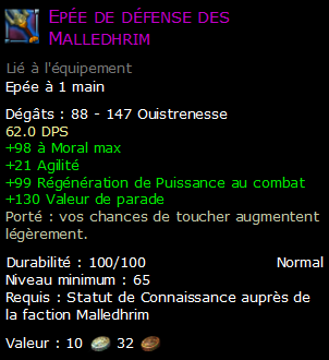 Epée de défense des Malledhrim