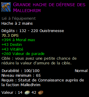 Grande hache de défense des Malledhrim