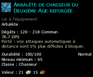 Arbalète de chasseur du Deuxième Age reforgée