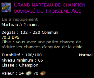 Grand marteau de champion ouvragé du Troisième Age