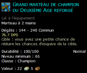 Grand marteau de champion du Deuxième Age reforgé