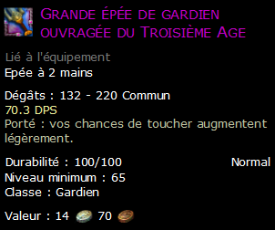 Grande épée de gardien ouvragée du Troisième Age