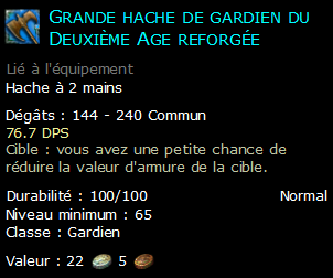 Grande hache de gardien du Deuxième Age reforgée