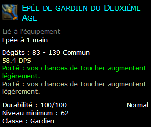 Epée de gardien du Deuxième Age