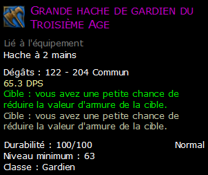 Grande hache de gardien du Troisième Age