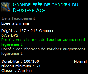 Grande épée de gardien du Deuxième Age