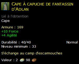 Cape à capuche de fantassin d'Adlan