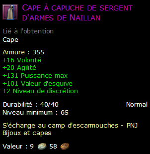 Cape à capuche de sergent d'armes de Naillan