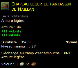 Chapeau léger de fantassin de Naillan