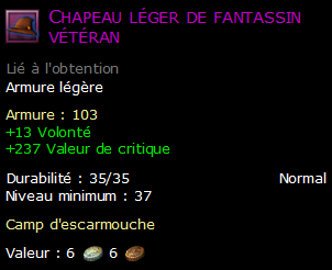 Chapeau léger de fantassin vétéran