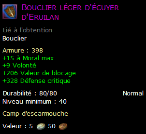 Bouclier léger d'écuyer d'Eruilan