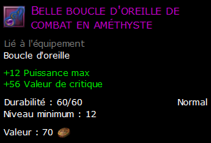 Belle boucle d'oreille de combat en améthyste