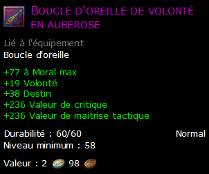 Boucle d'oreille de volonté en auberose