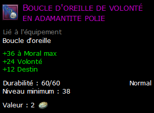 Boucle d'oreille de volonté en adamantite polie