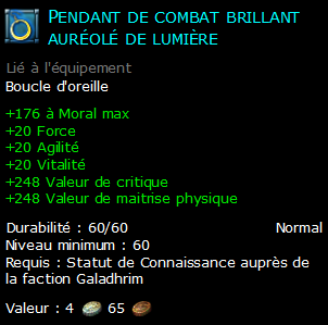 Pendant de combat brillant auréolé de lumière