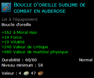 Boucle d'oreille sublime de combat en auberose