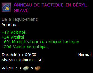 Anneau de tactique en béryl gravé