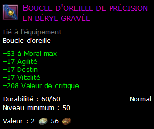 Boucle d'oreille de précision en béryl gravée