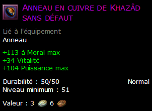 Anneau en cuivre de Khazâd sans défaut