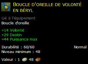 Boucle d'oreille de volonté en béryl