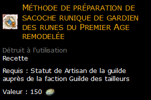 Méthode de préparation de sacoche runique de gardien des runes du Premier Age remodelée