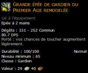 Grande épée de gardien du Premier Age remodelée