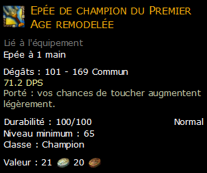 Epée de champion du Premier Age remodelée