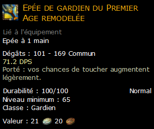 Epée de gardien du Premier Age remodelée