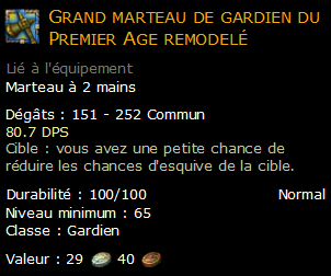 Grand marteau de gardien du Premier Age remodelé