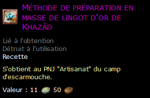 Méthode de préparation en masse de lingot d'or de Khazâd