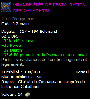 Grande épée de restauration des Galadhrim