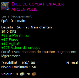 Epée de combat en acier ancien polie