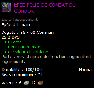 Epée polie de combat du Gondor