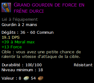 Grand gourdin de force en frêne durci