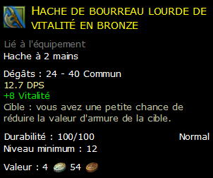 Hache de bourreau lourde de vitalité en bronze