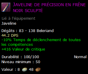 Javeline de précision en frêne noir sculpté